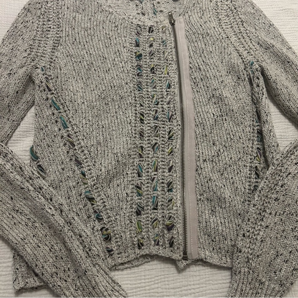 Anthropologie Knitted & Knotted Textured Zip Front Long Sleeve Sweater S Small - Picture 2 of 12